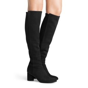NIB $765 Stuart Weitzman Black Suede Pull Up Boots